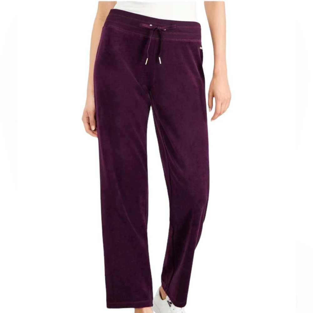 Calvin Klein Womens Velour Mid Rise Pants Aubergine Women’s 3X Athlesiure Lounge